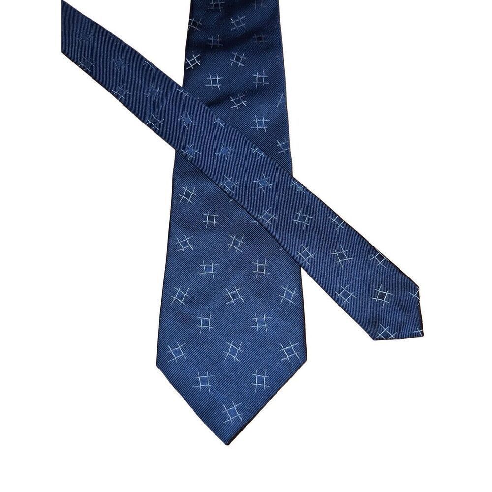 Paul Stuart Navy Tick Tack Toe Print 100% Silk Handmade Neck Tie
